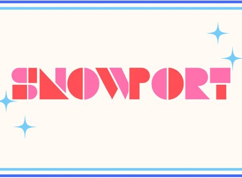 pink and orange letters that spell snow port